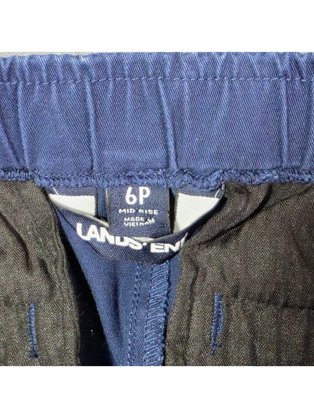 Lands' End Women 6P Navy Mid Rise Cotton Pants Elastic Waistband Comfortable Fit - Picture 3 of 8